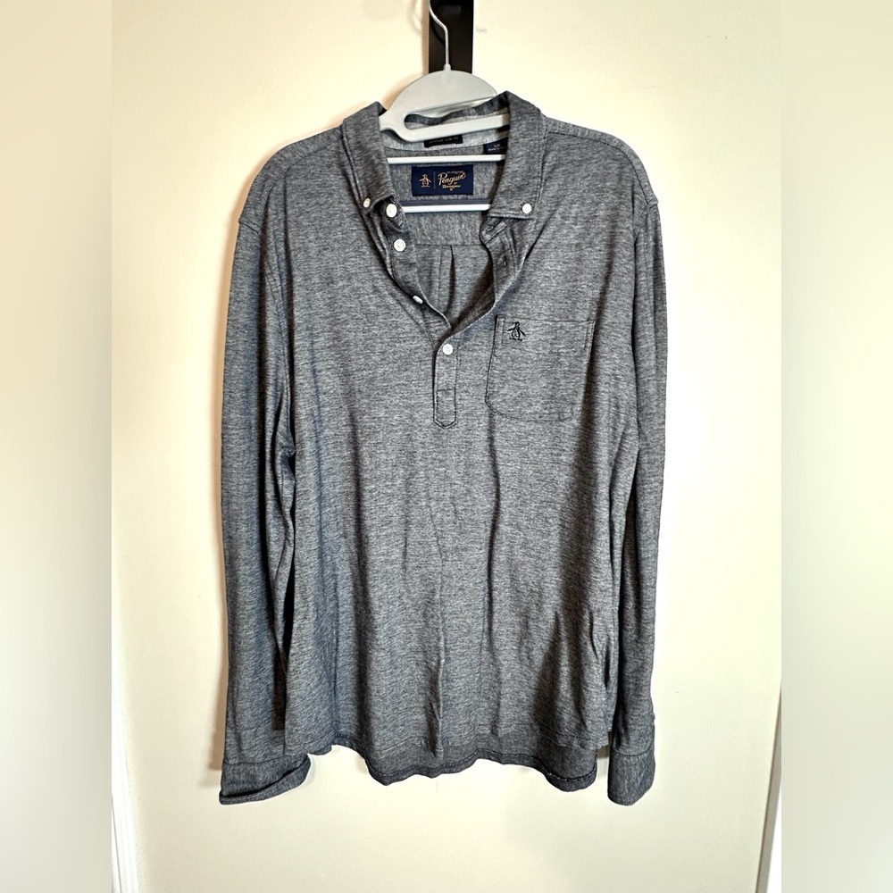 Men’s Original Penquine Large heritage slim polo shirt blue gray 100% cotton